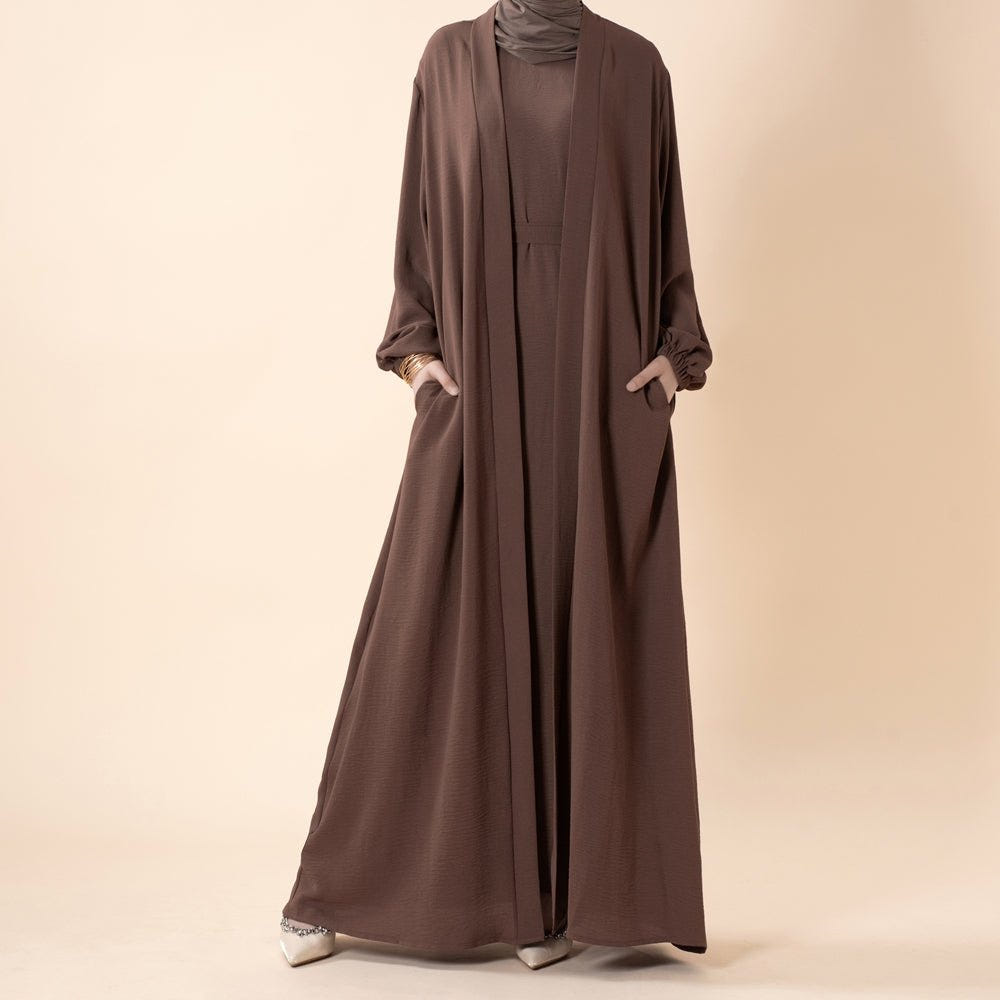 Open abaya with pockets three-piece set image 7