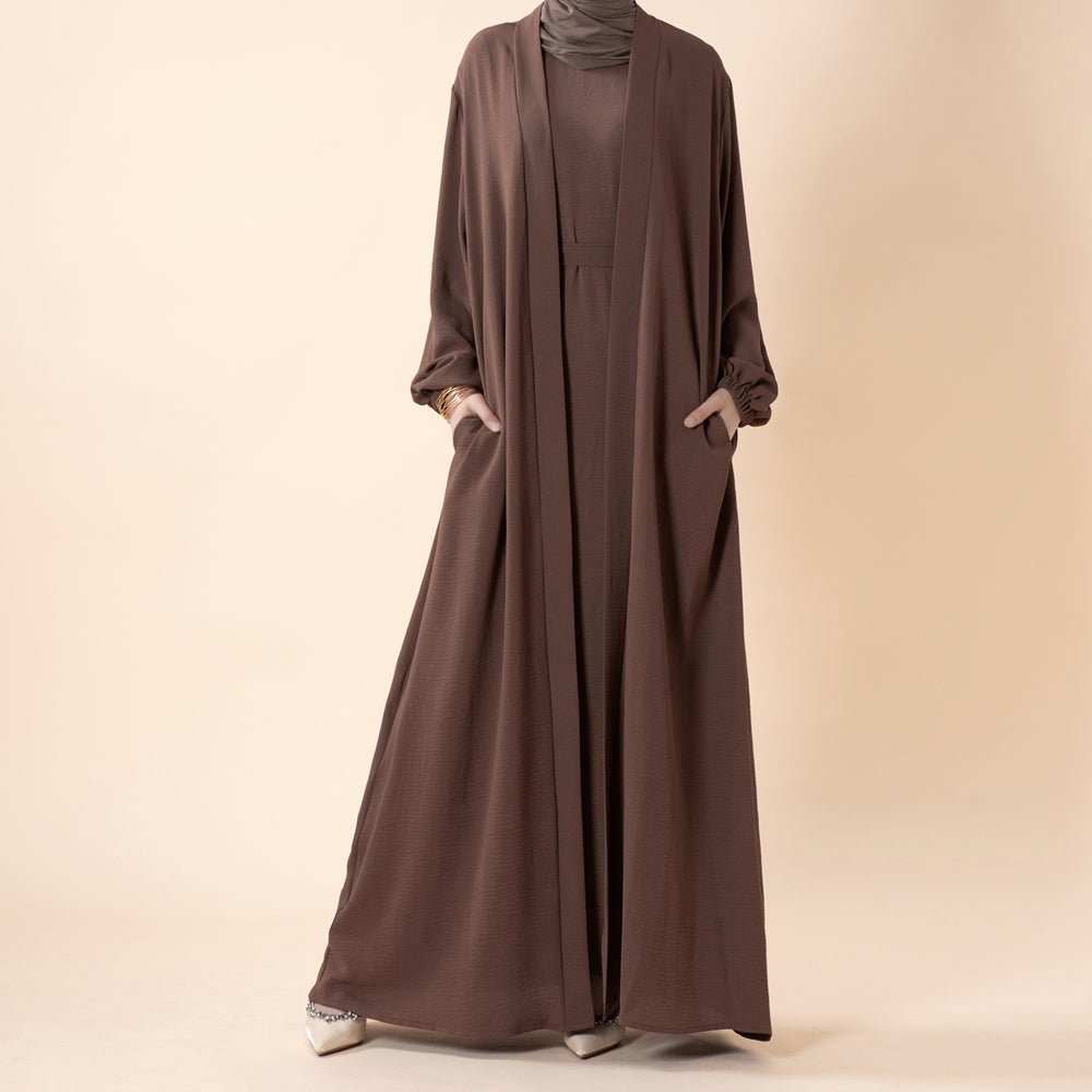 Open abaya with pockets three-piece set image 7