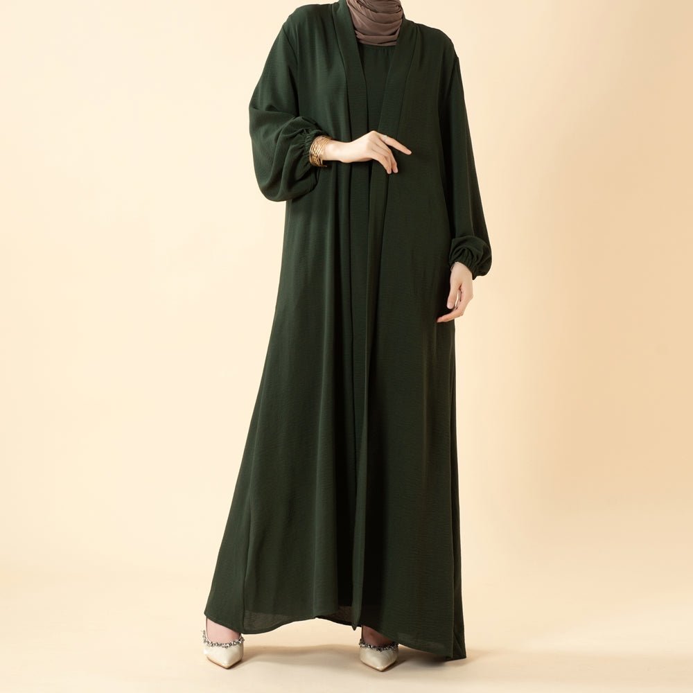 Open abaya with pockets three-piece set image 20