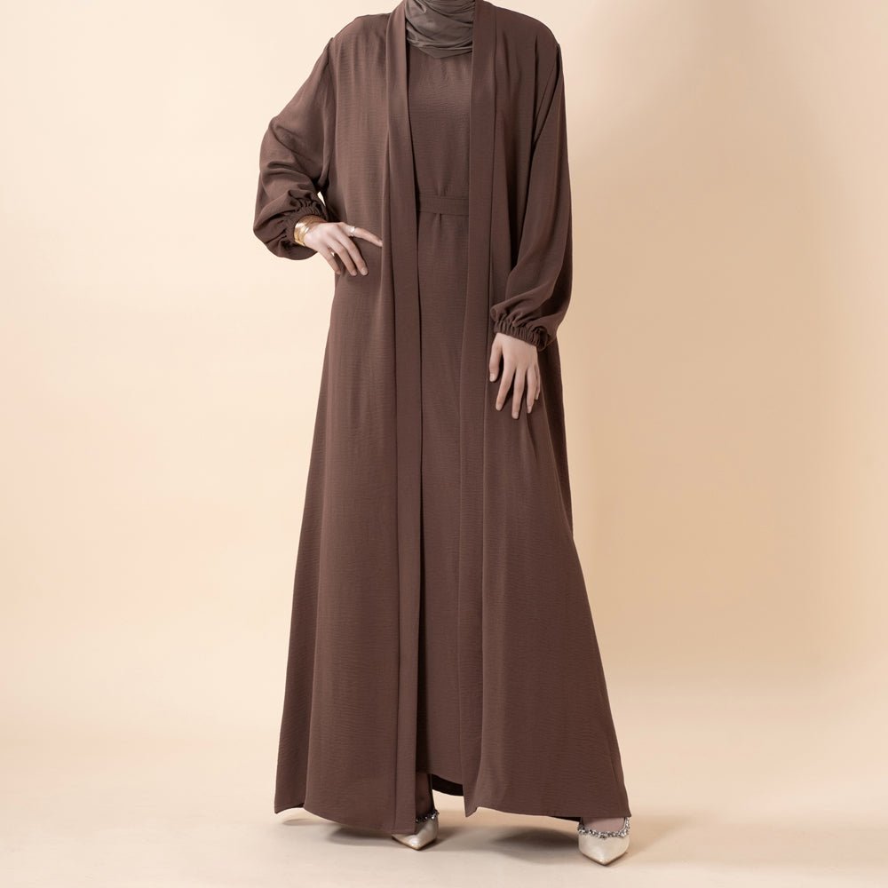 Open abaya with pockets three-piece set image 16
