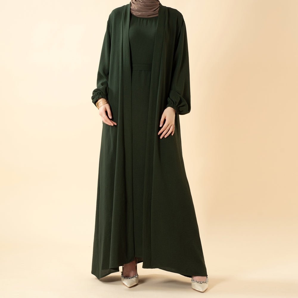 Open abaya with pockets three-piece set image 8