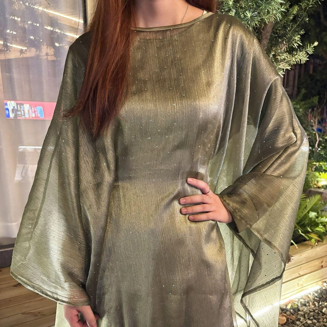 Olive sequin cape abaya dress image 11