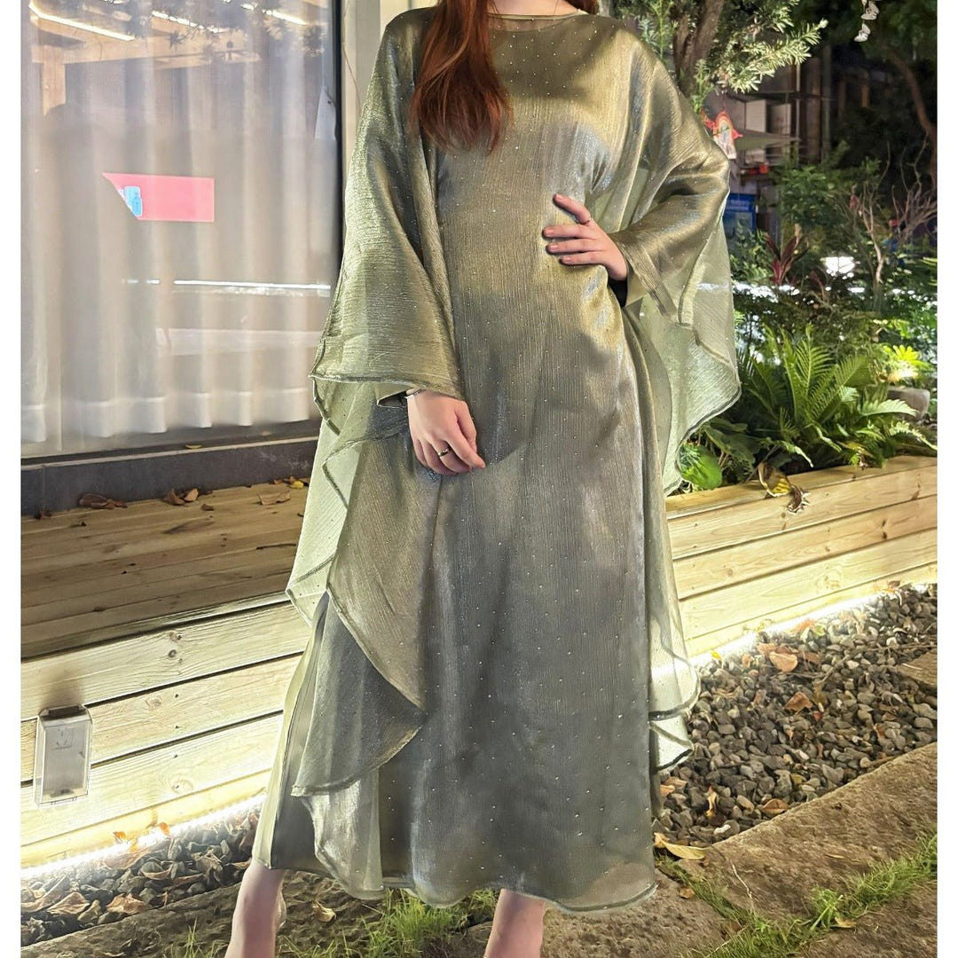 Olive sequin cape abaya dress image 3