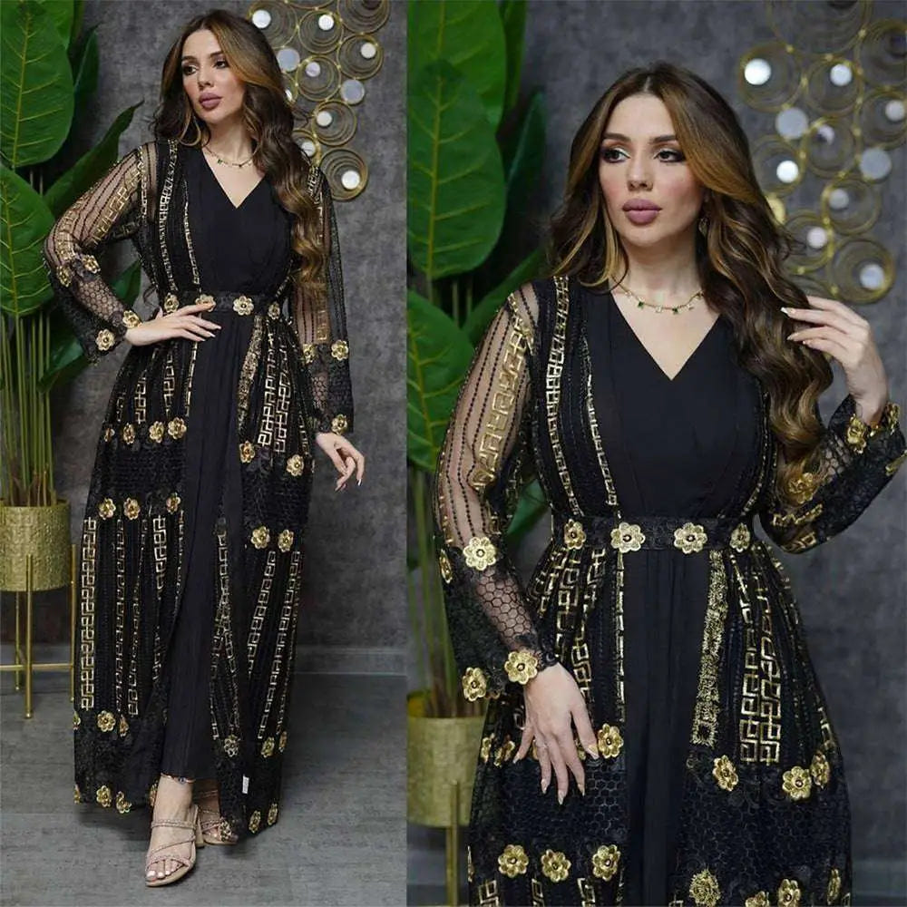 Gold-embroidered abaya set alternate view 9