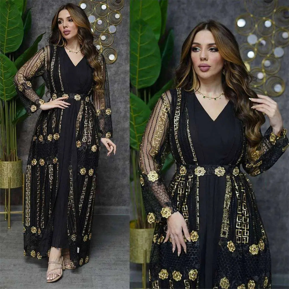 Gold-embroidered abaya set alternate view 9