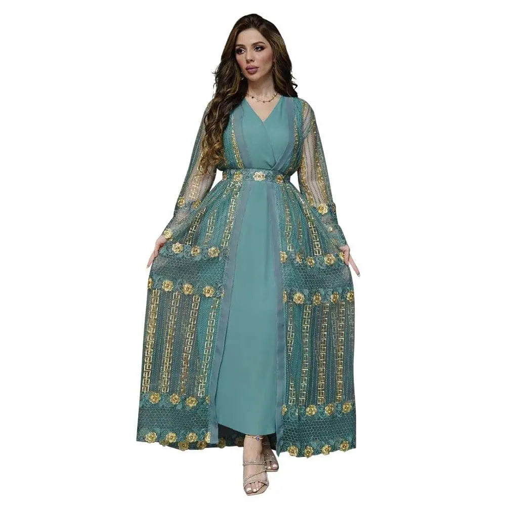 Gold-embroidered open abaya alternate view 12