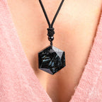 Natural arfvedsonite pendant with hexagonal stone shape