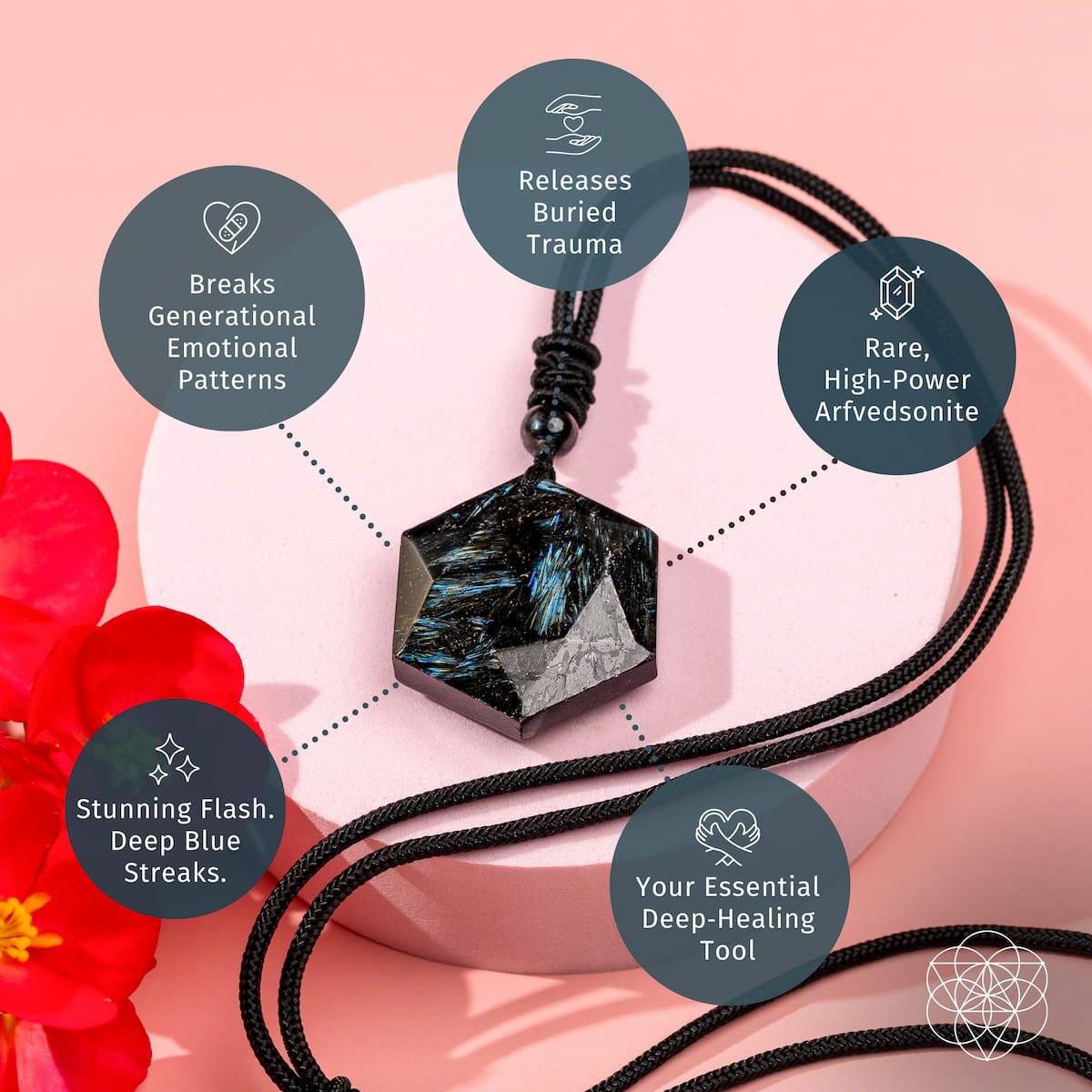 Adjustable black arfvedsonite pendant necklace