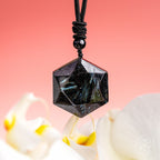 Brazilian arfvedsonite hexagon pendant close-up