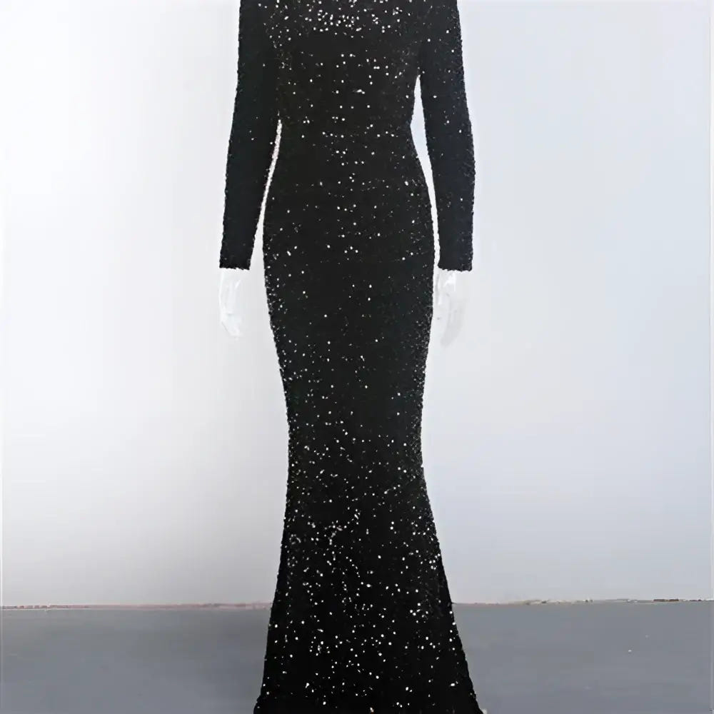 Modest sequin long-sleeve mermaid gown image 4