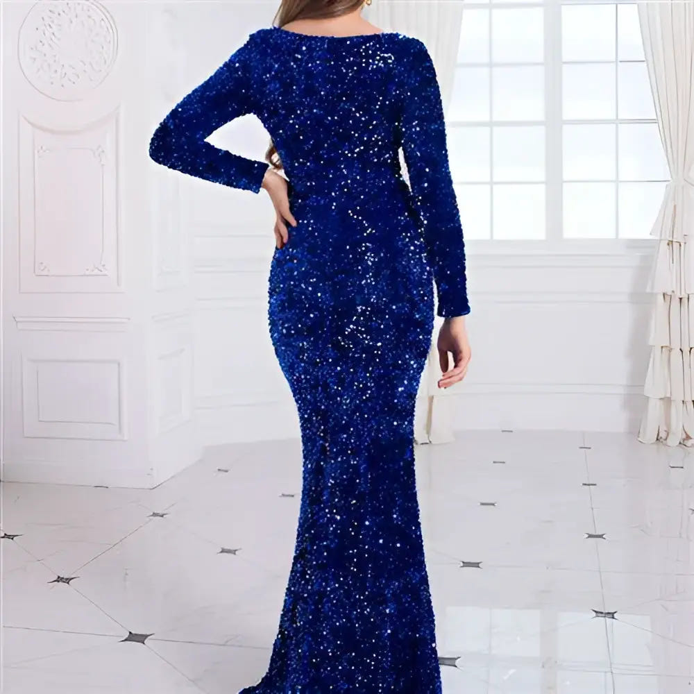 Modest sequin long-sleeve mermaid gown image 3
