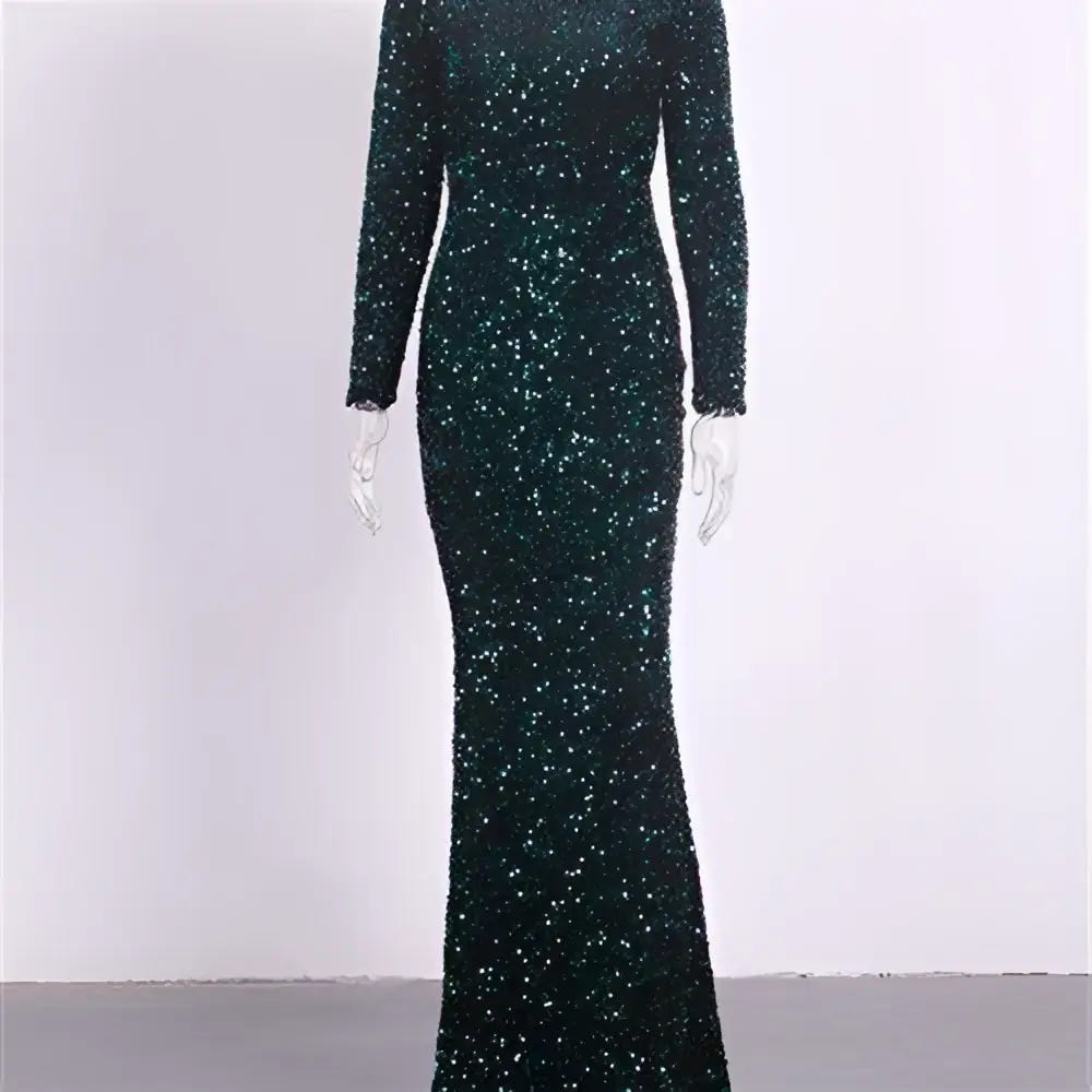 Modest sequin long-sleeve mermaid gown image 6