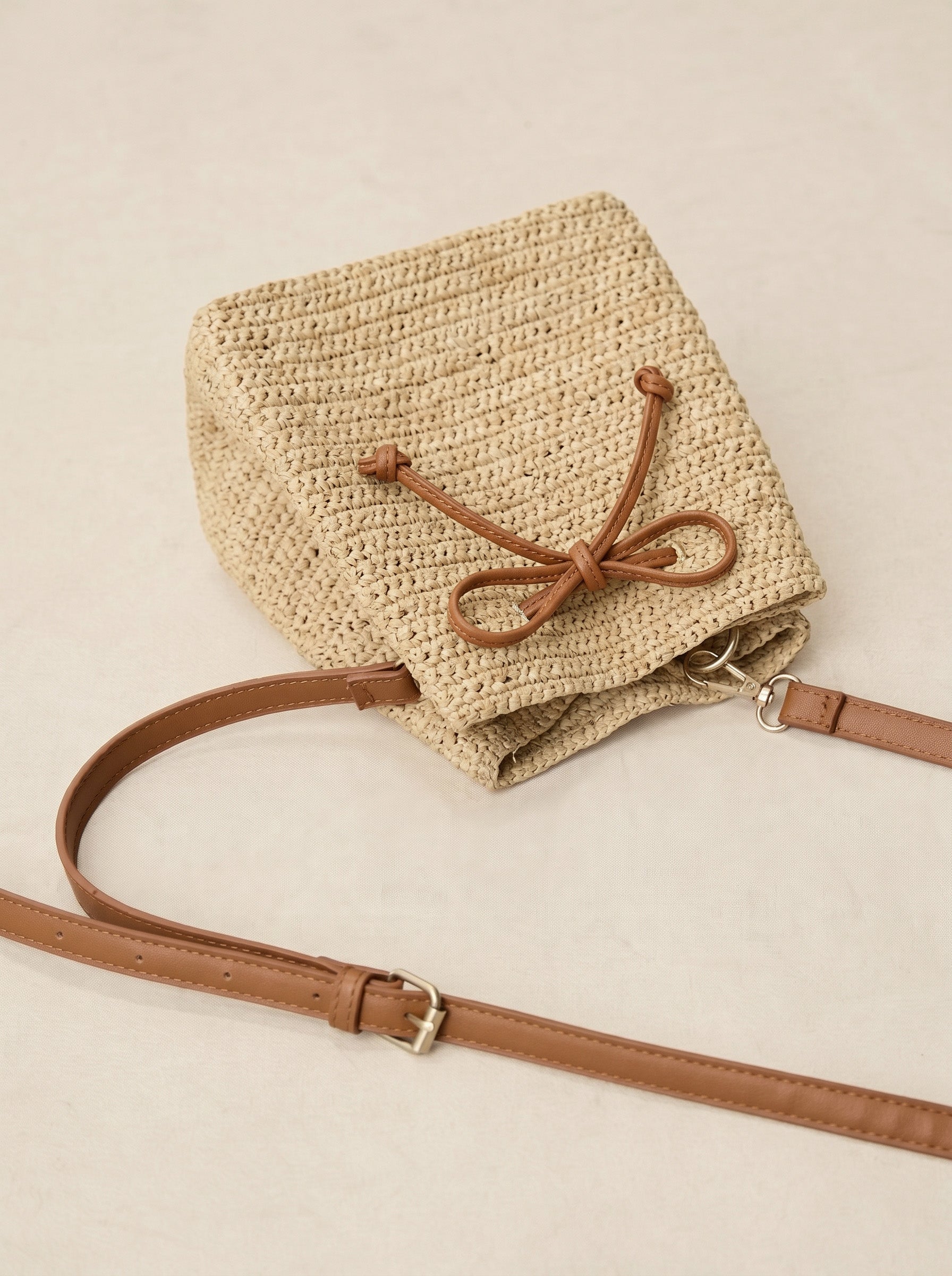 Mini raffia crossbody bag, side view