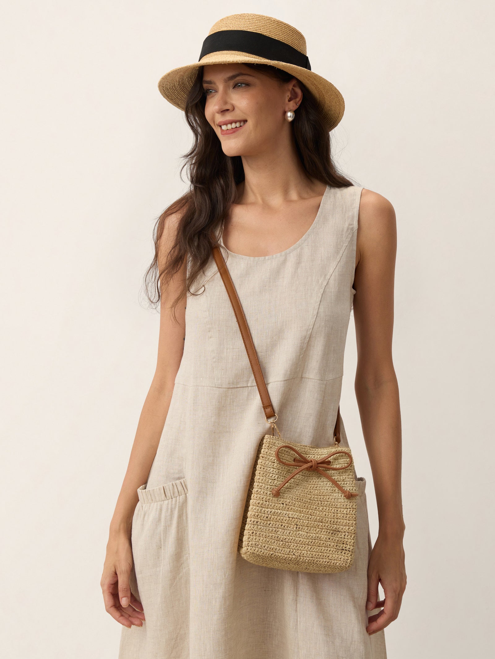 Mini raffia crossbody bag, woven texture detail