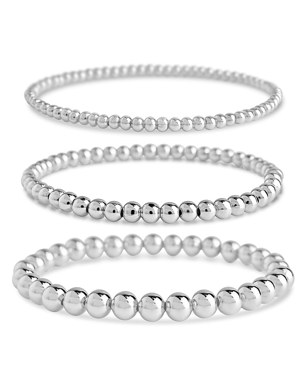 Silver beaded stretch bracelet set, alternate view