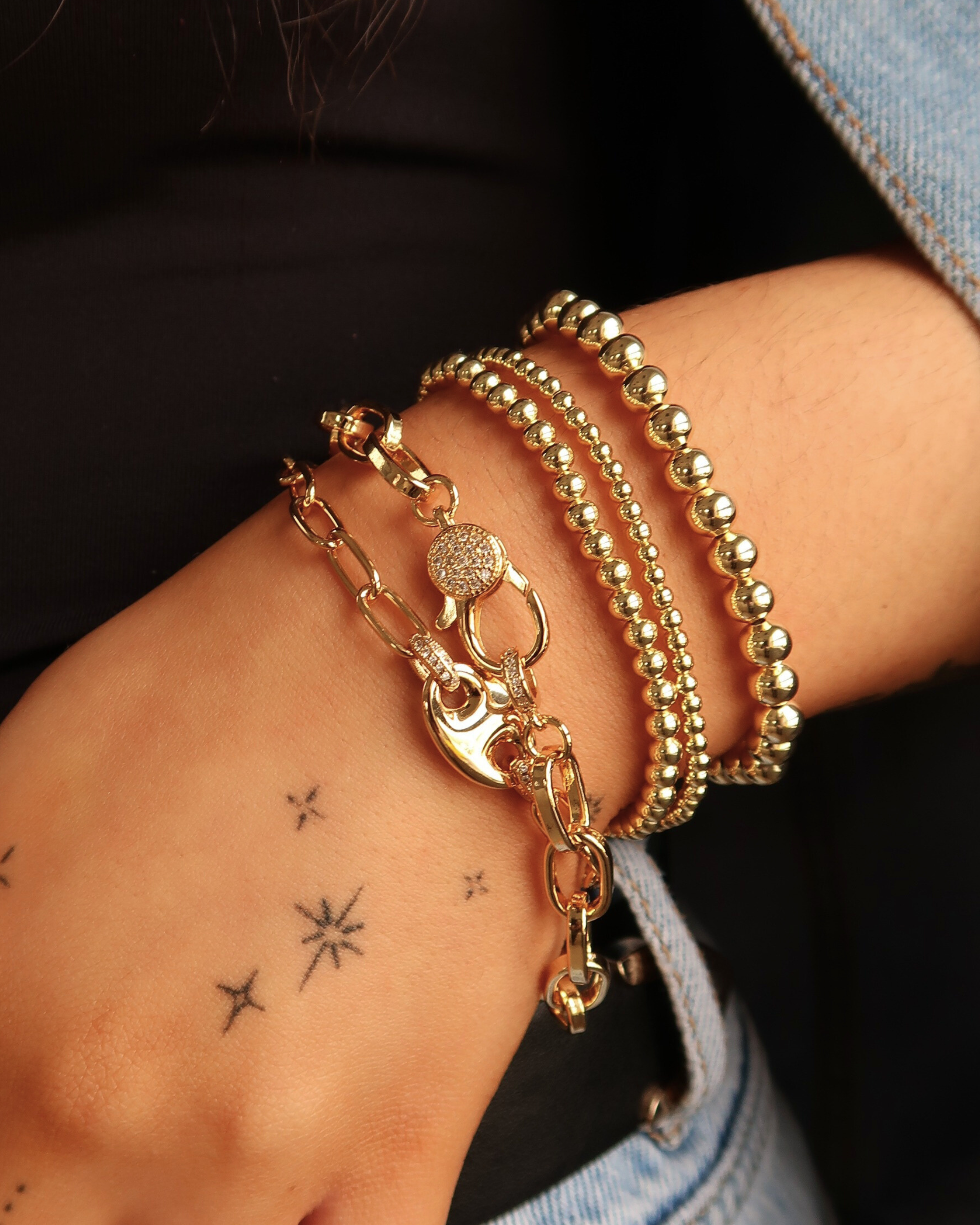 Beaded stretch bracelet sets in assorted finishes