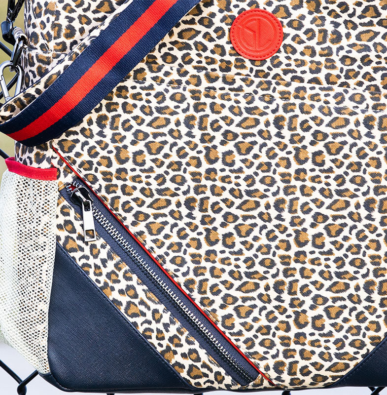 Cheetah pickleball bag, zip pocket detail