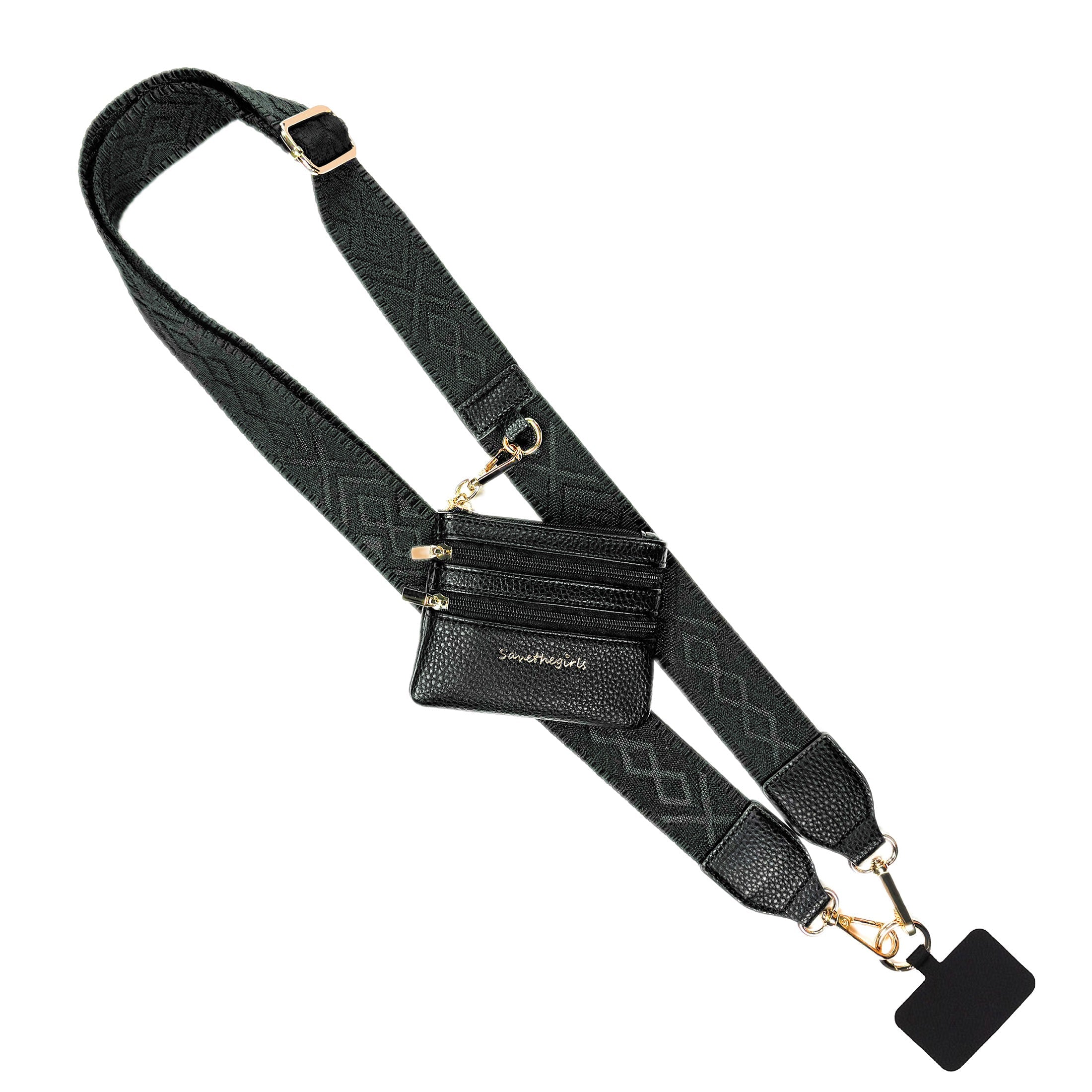 Clip & Go phone strap with zippered pouch in Black
