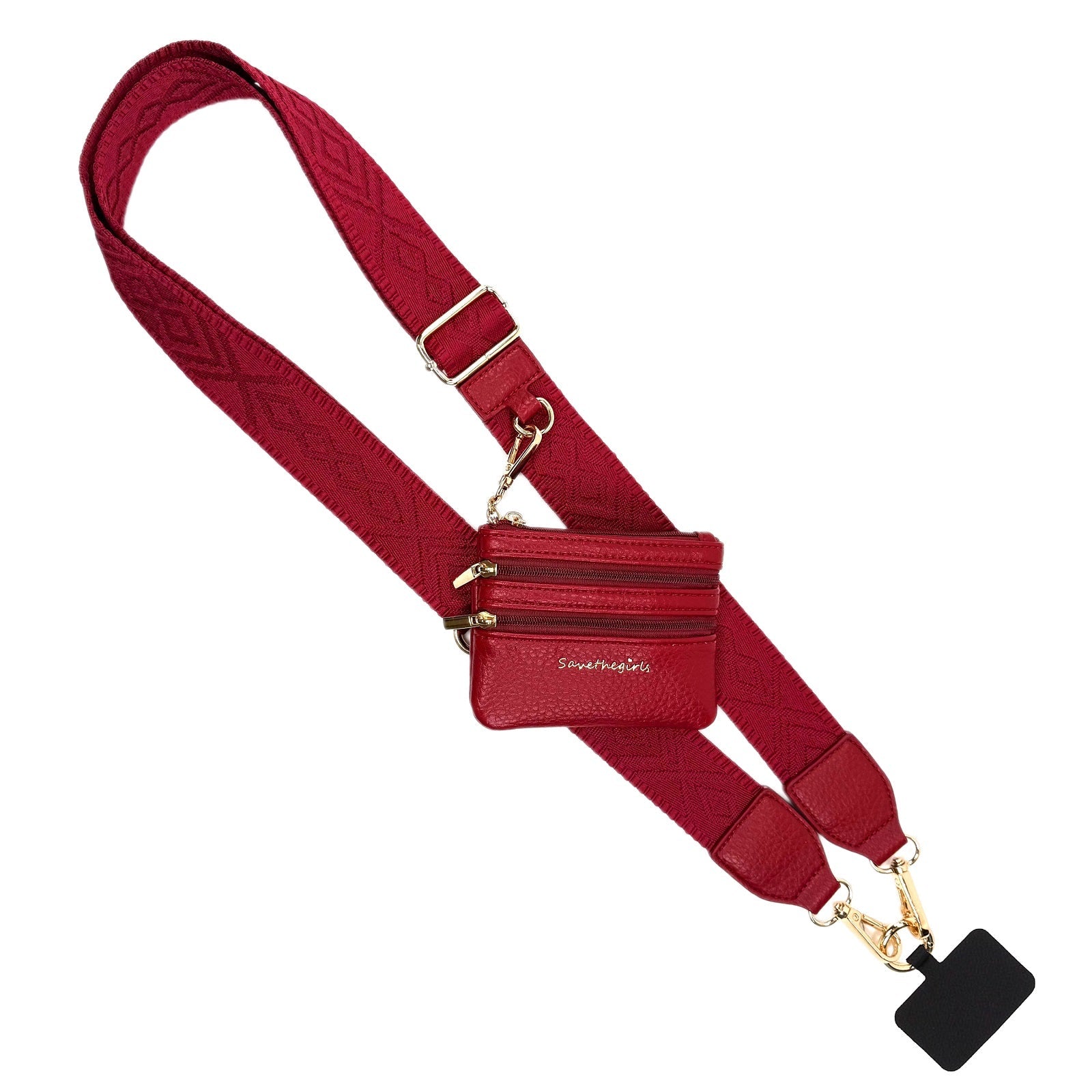 Clip & Go phone strap with zippered pouch in Burgundy