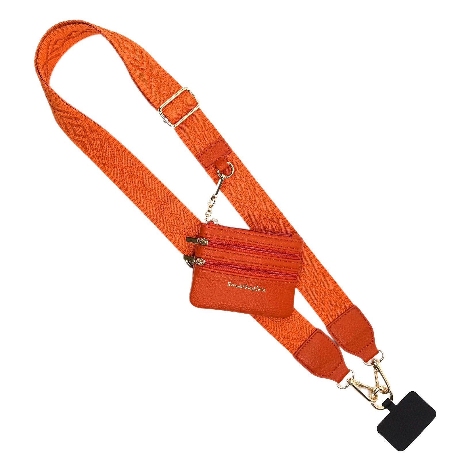 Clip & Go phone strap with zippered pouch in Burnt Orange