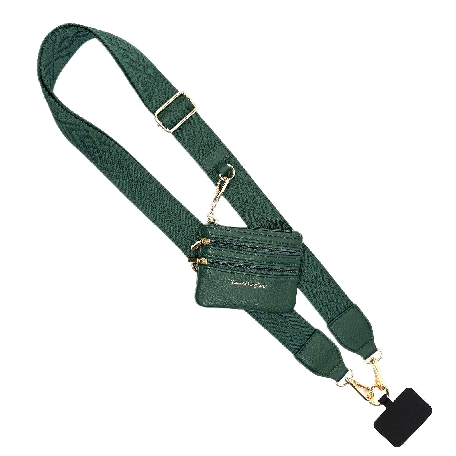 Clip & Go phone strap with zippered pouch in Hunter Green