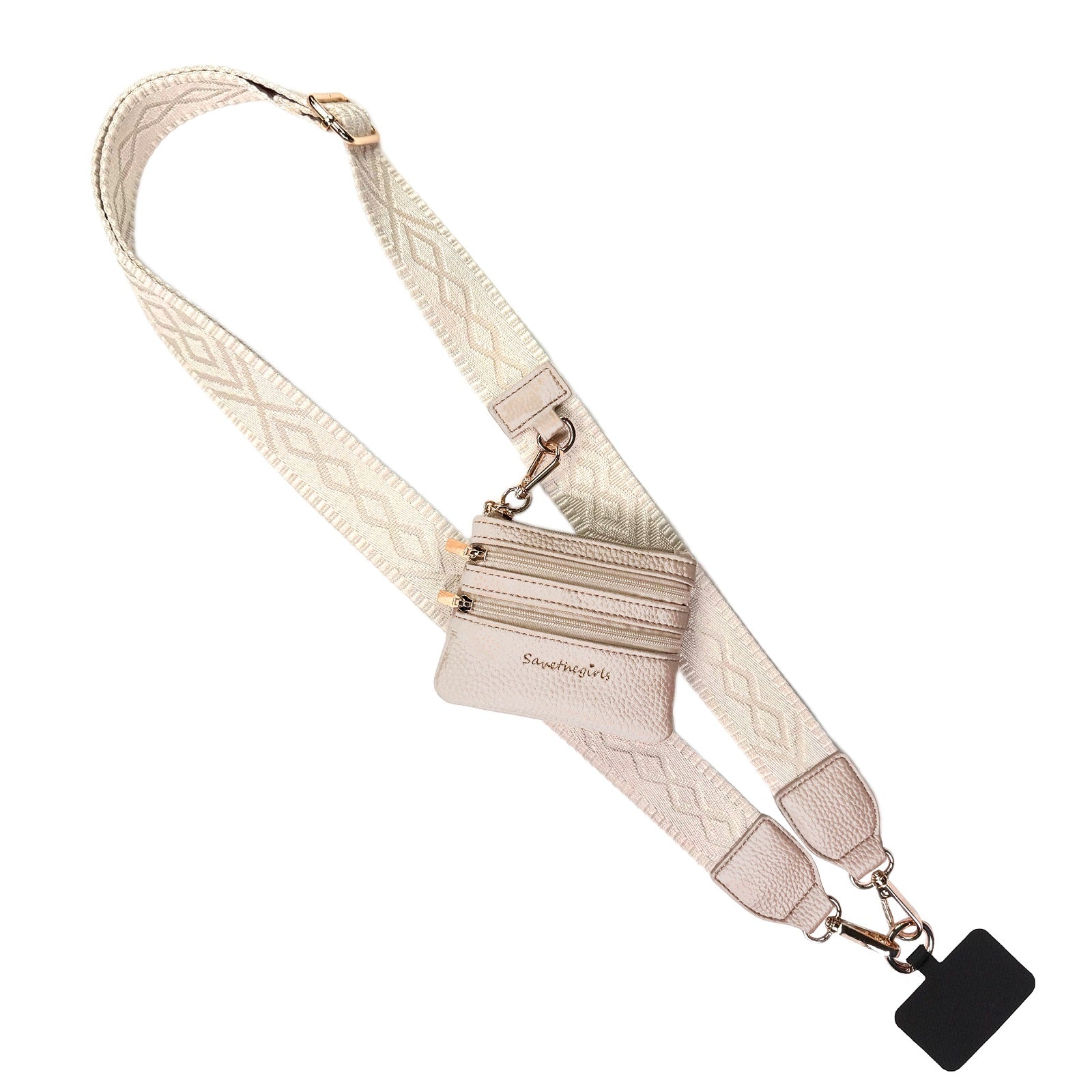 Clip & Go phone strap with zippered pouch in Ivory
