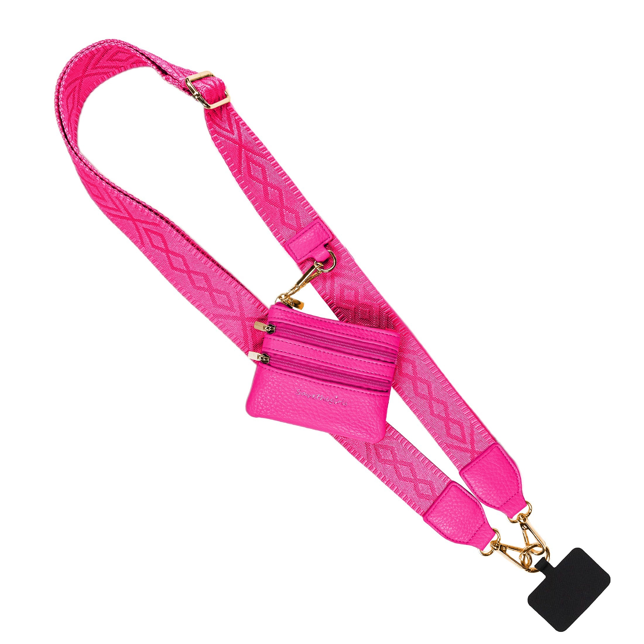 Clip & Go phone strap with zippered pouch in Magenta