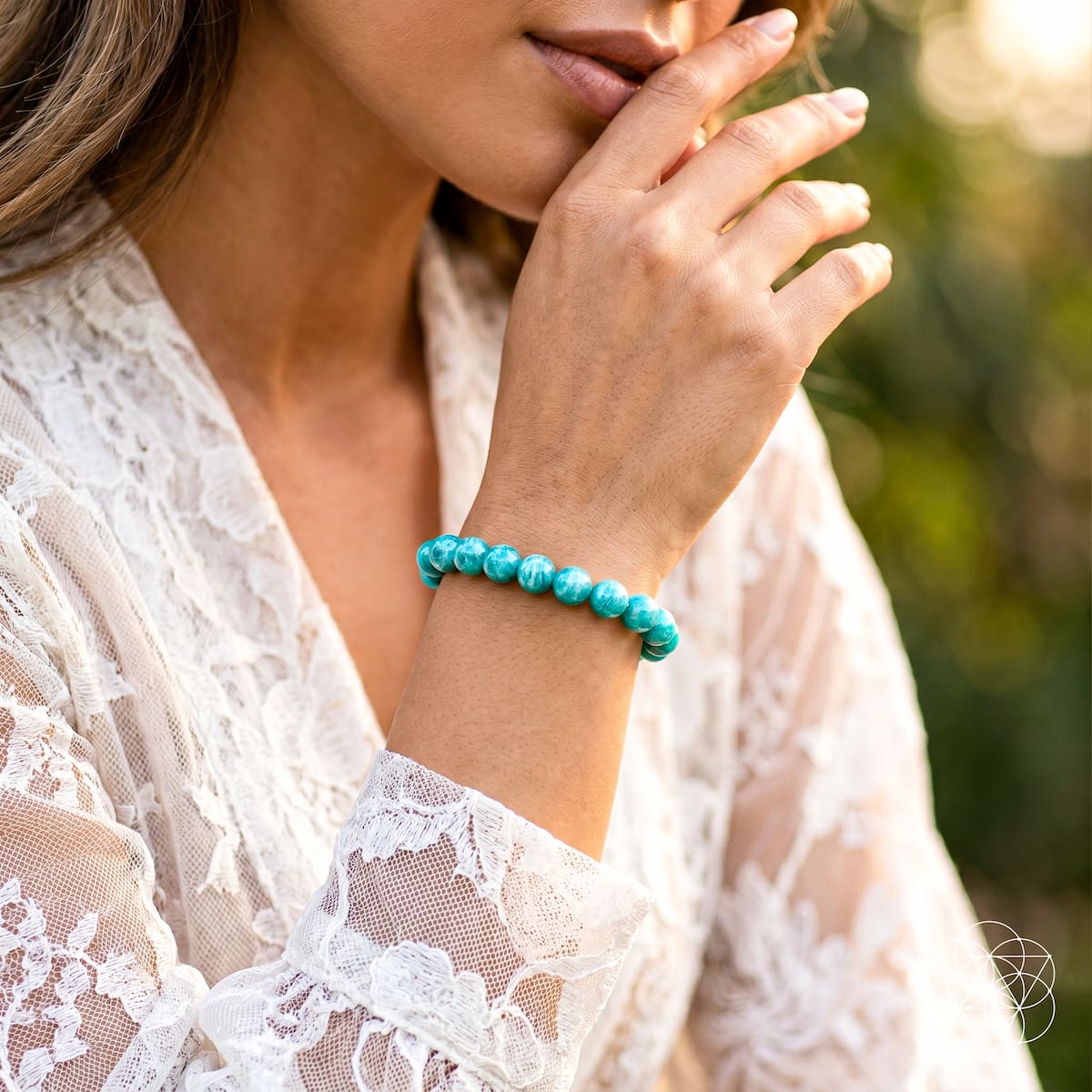 Blue amazonite bead bracelet showing natural variation