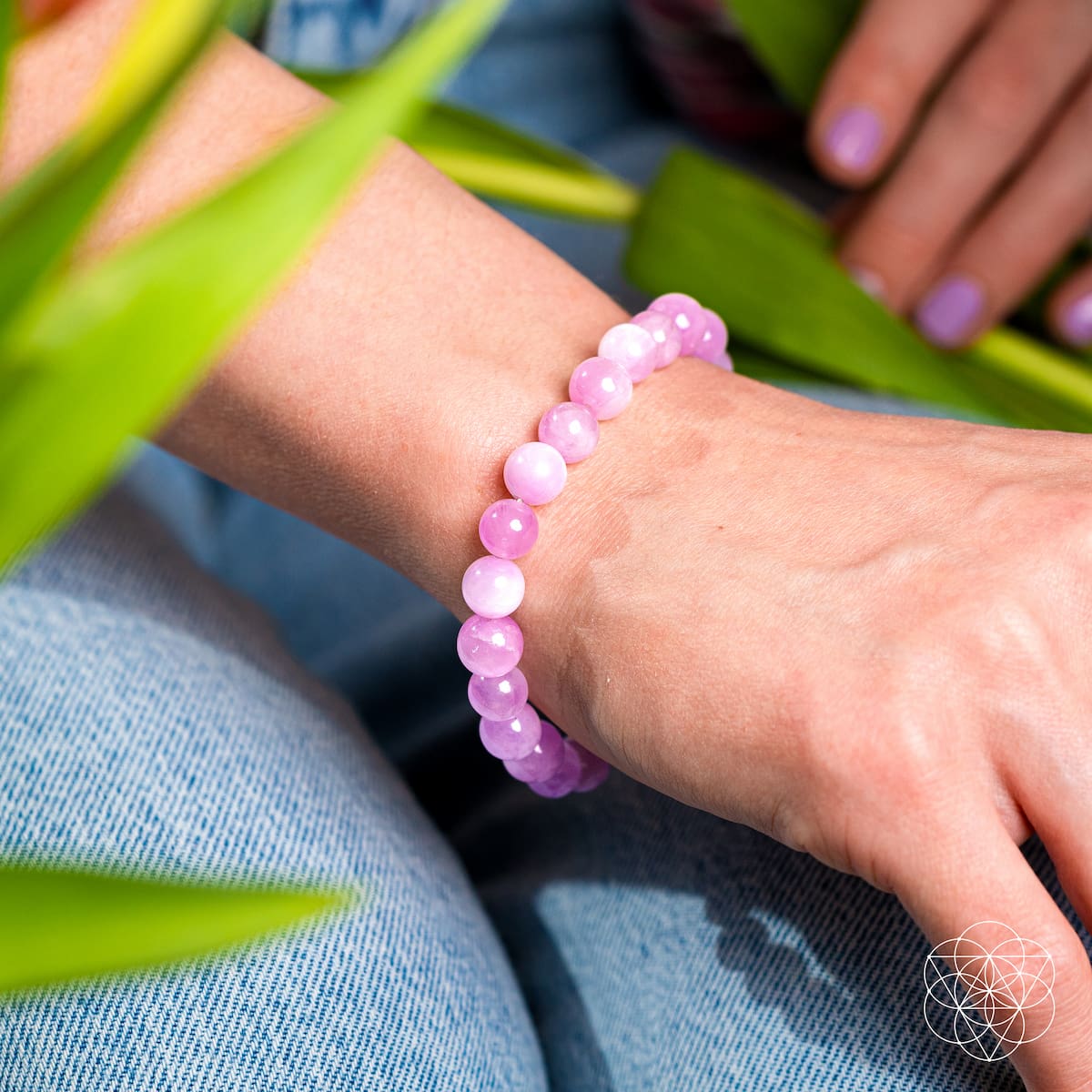 Brazilian pink kunzite bracelet showing natural tonal variation