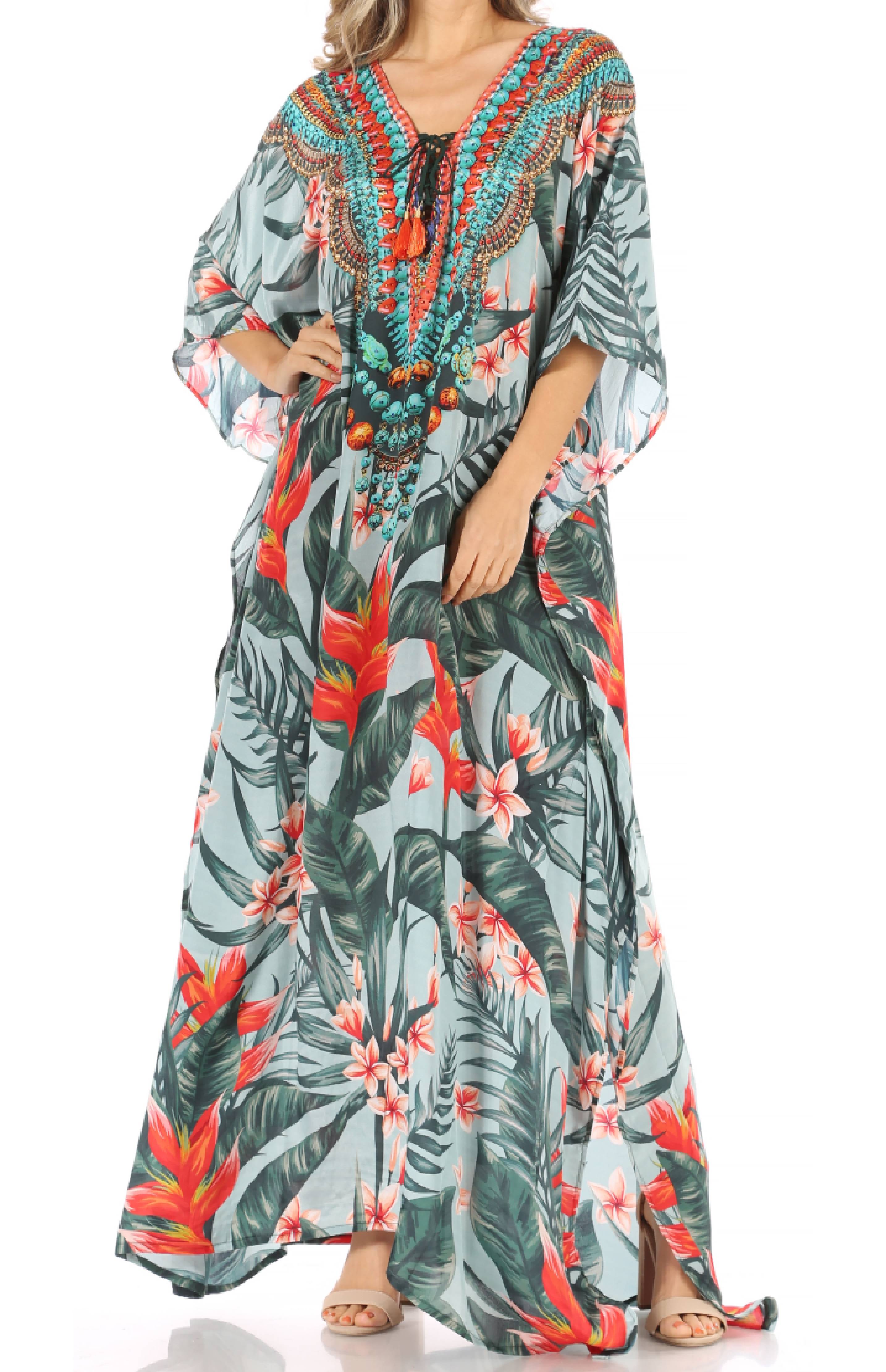 Milanna printed V-neck caftan, print 1