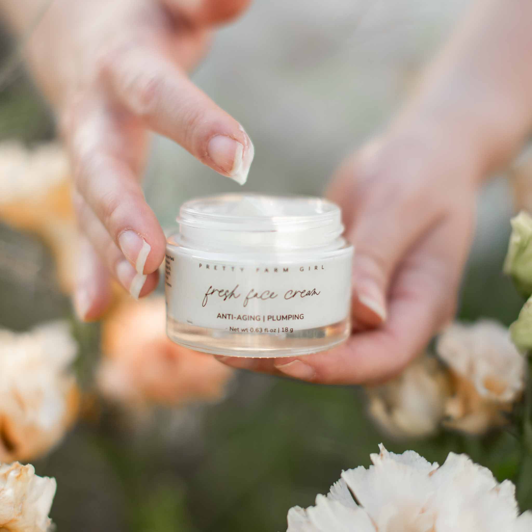 Fresh Face tallow moisturizer in glass jar by Pretty Farm Girl