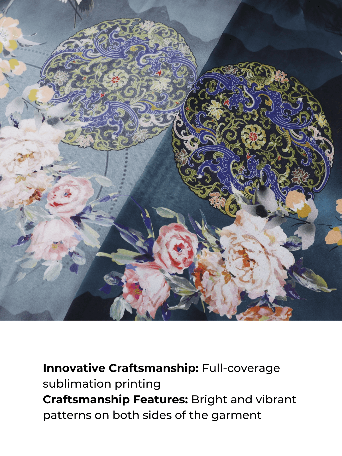Short blue crane-print kimono robe, product view 17