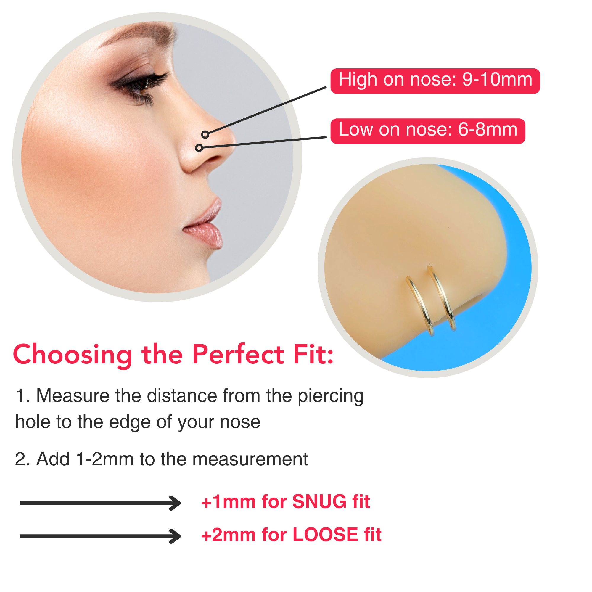 Double-hoop nose ring high-placement sizing view 3