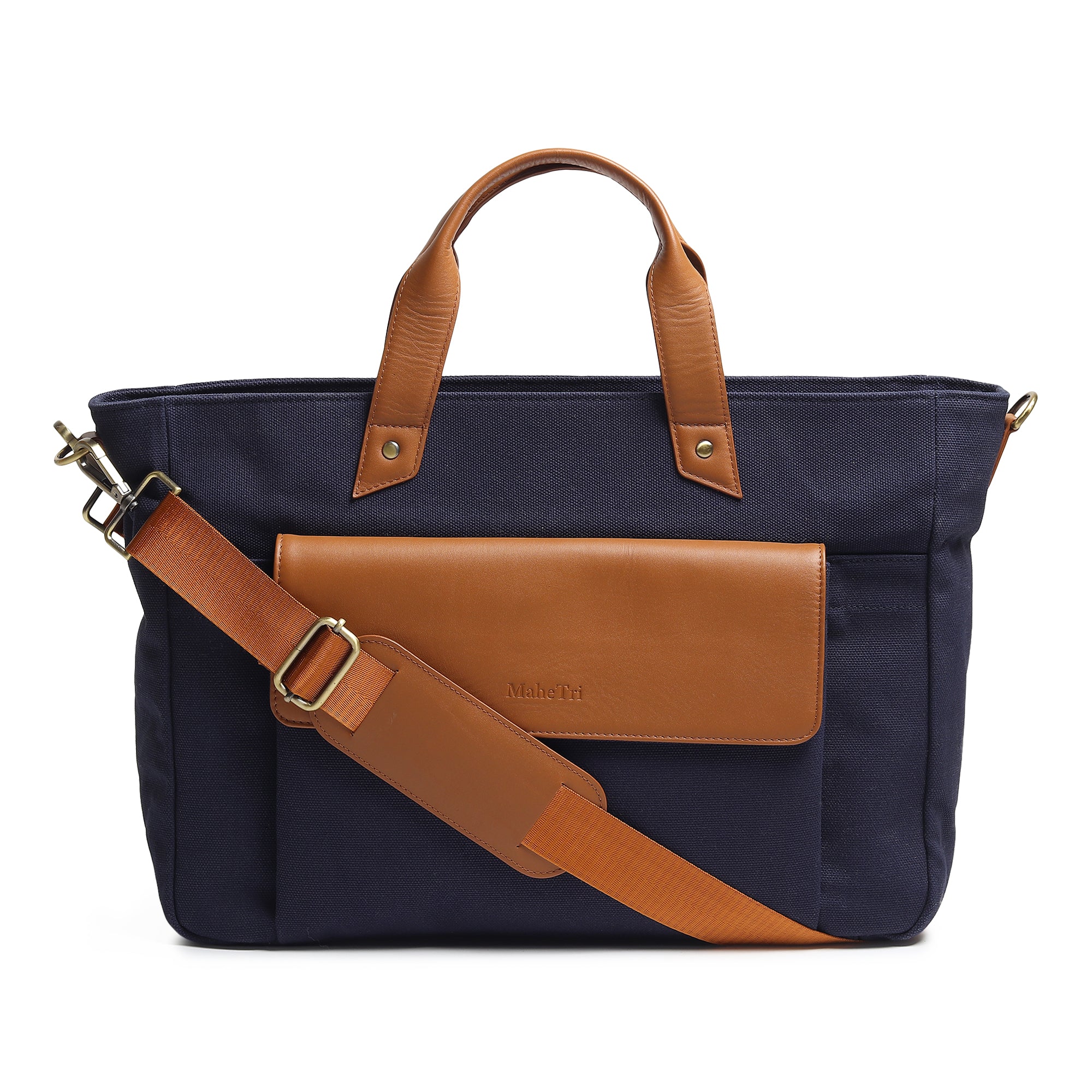Dark-blue canvas and leather Voyager briefcase