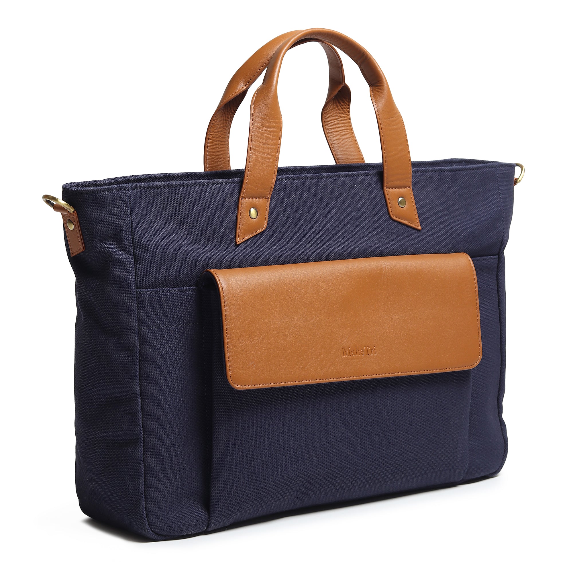 Voyager canvas and leather briefcase, front detail