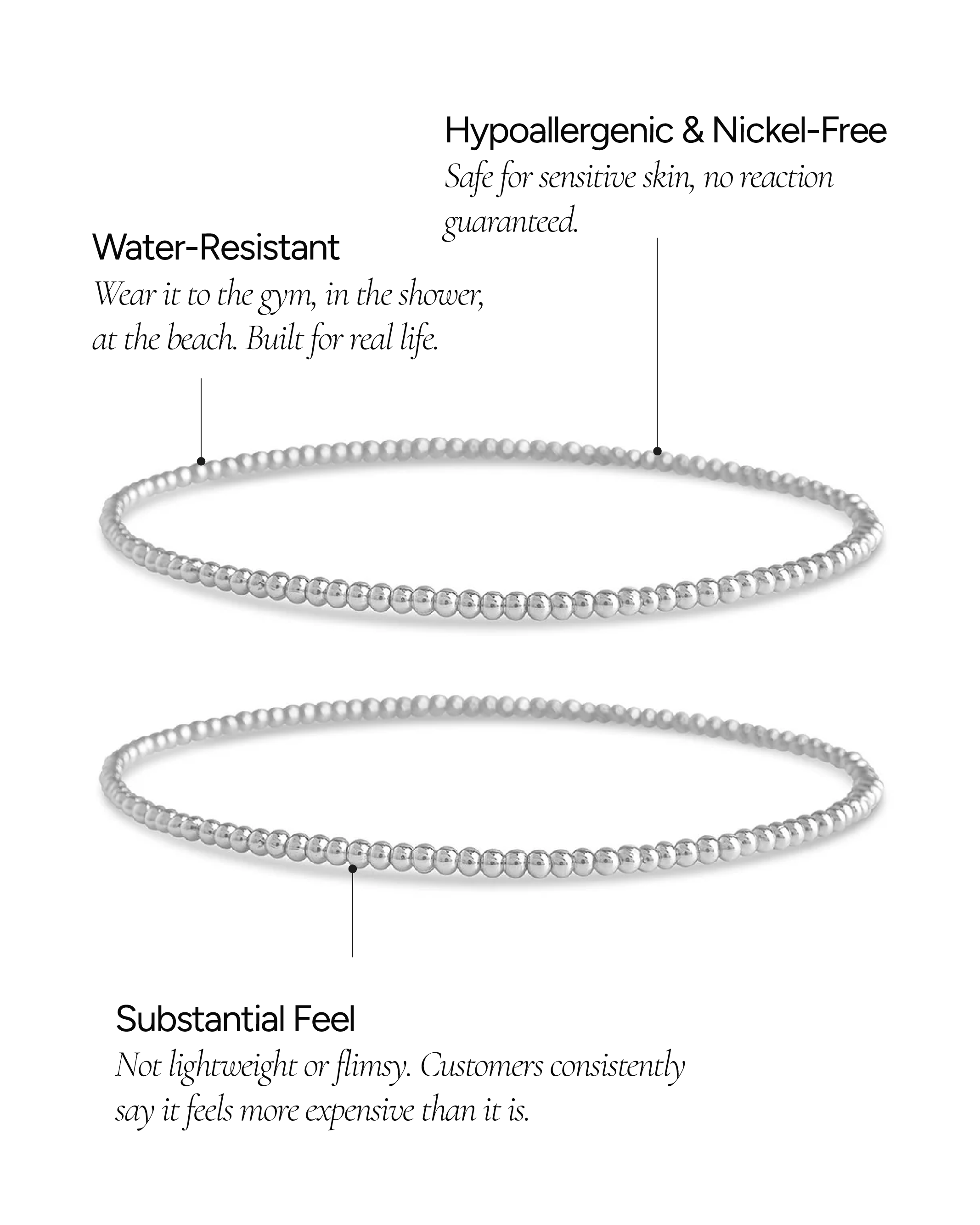 Beaded stretch bracelet set styled with a tennis bracelet