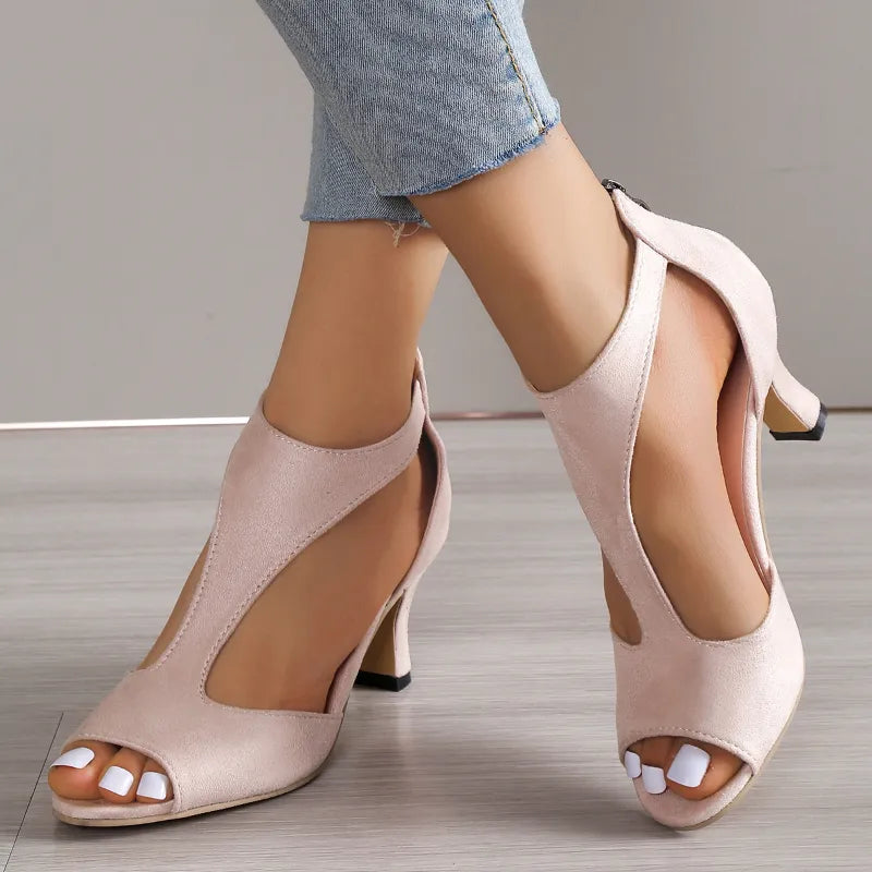 Block-heel open-toe sandals in black, pink and animal-print options