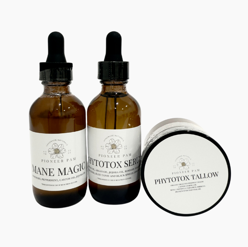 Botanical skin and hair ritual set with serum, balm and scalp oil