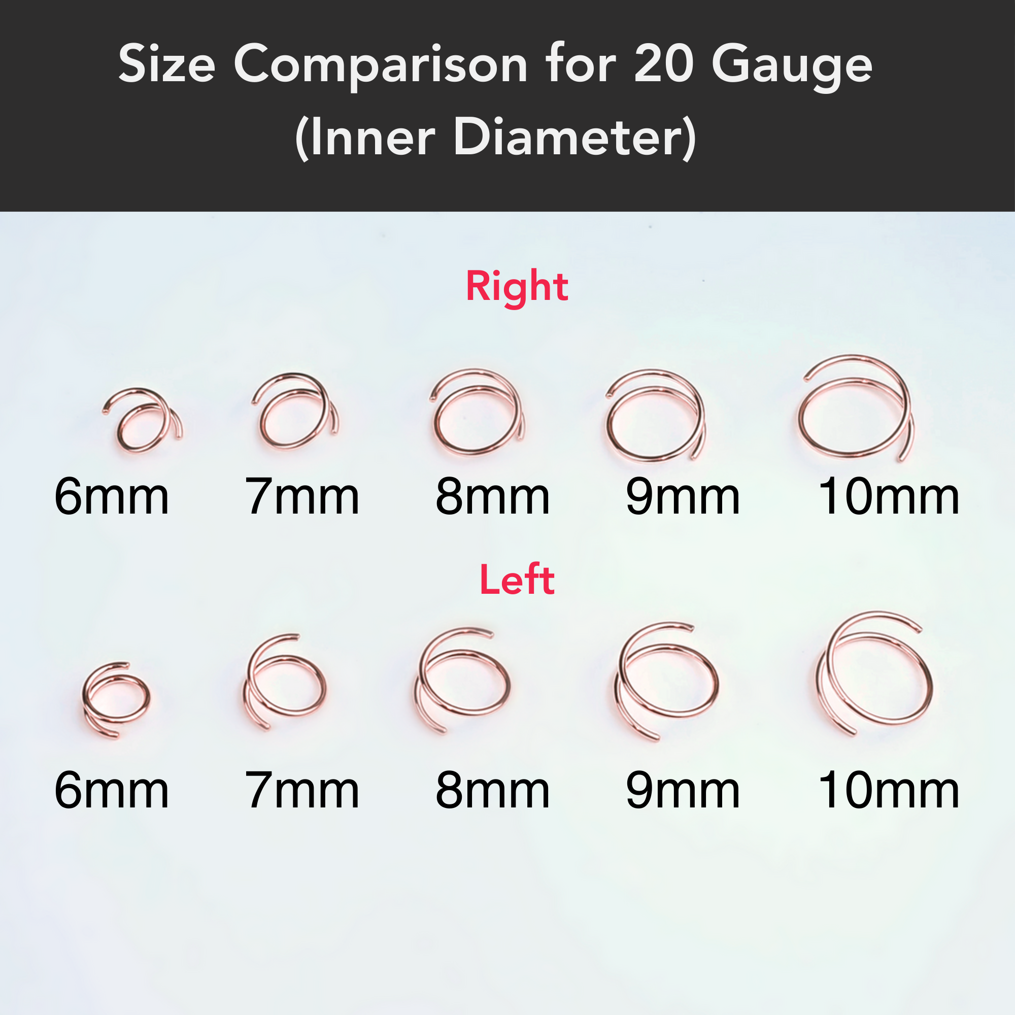 20-gauge double-hoop nose ring size comparison view 5