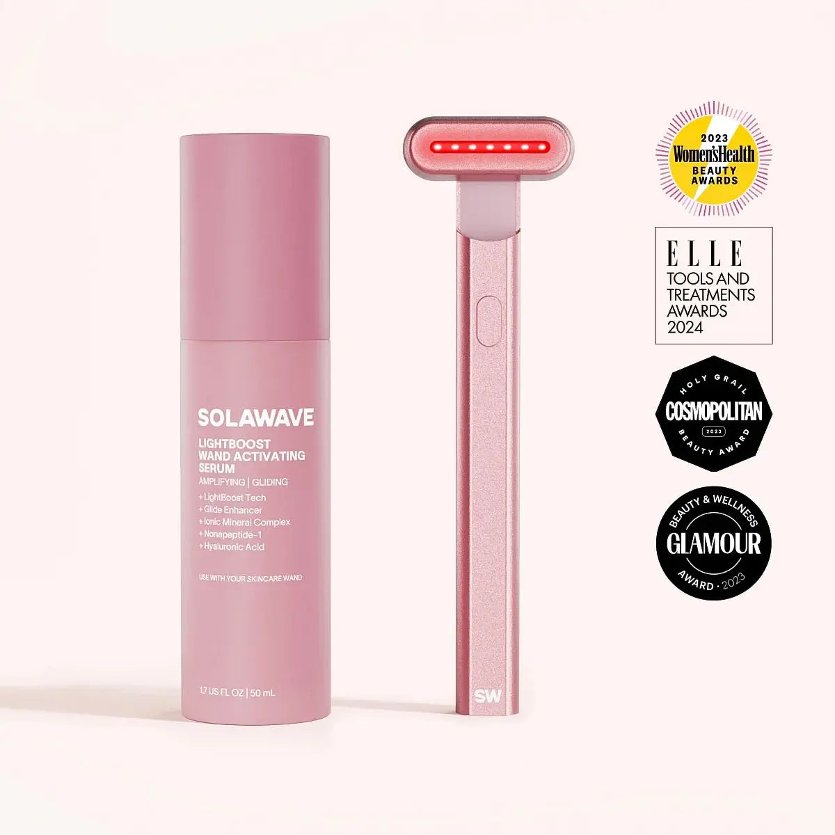 Solawave 4-in-1 skincare wand and serum kit in rose gold