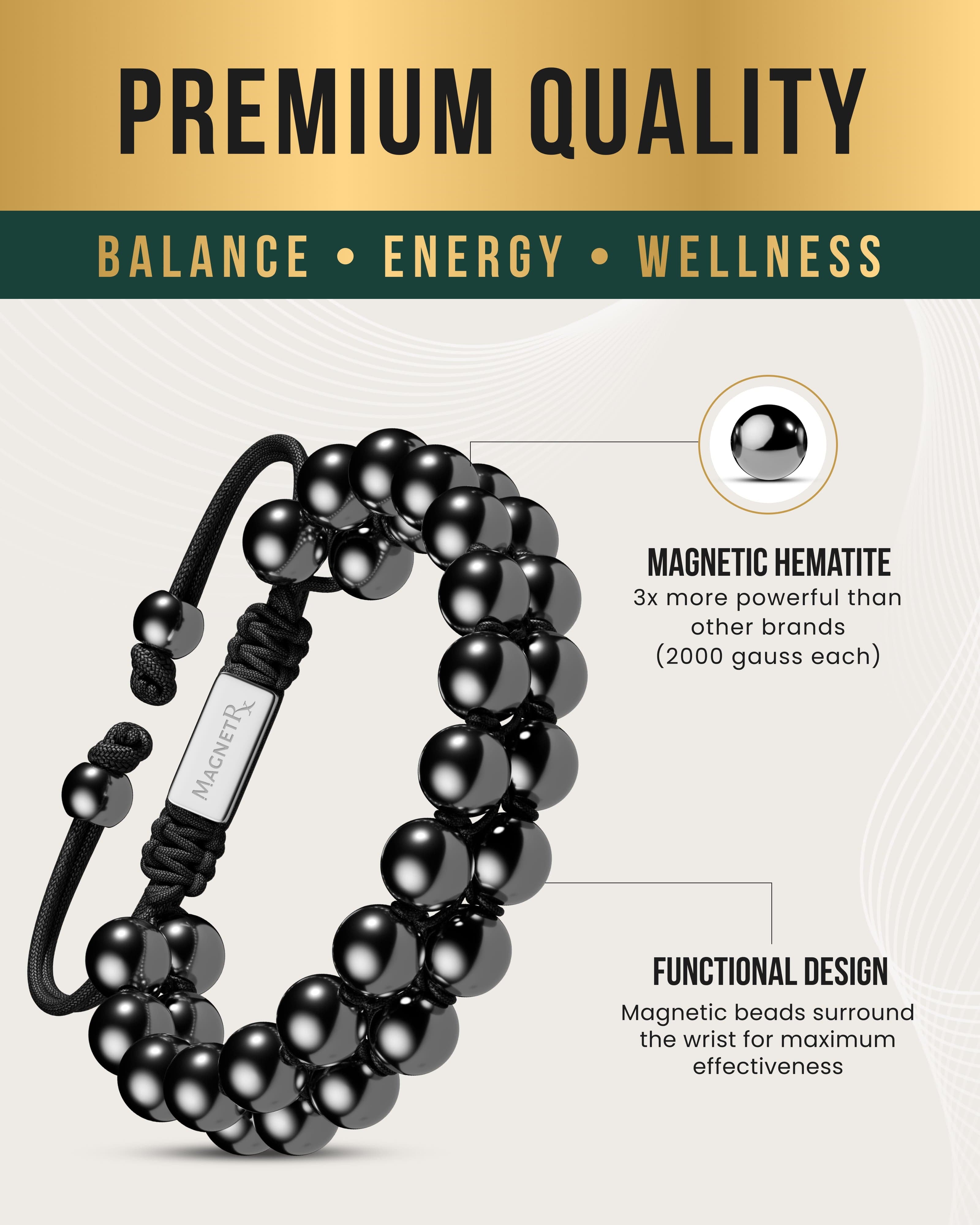 Double-row hematite bead bracelet detail view 4