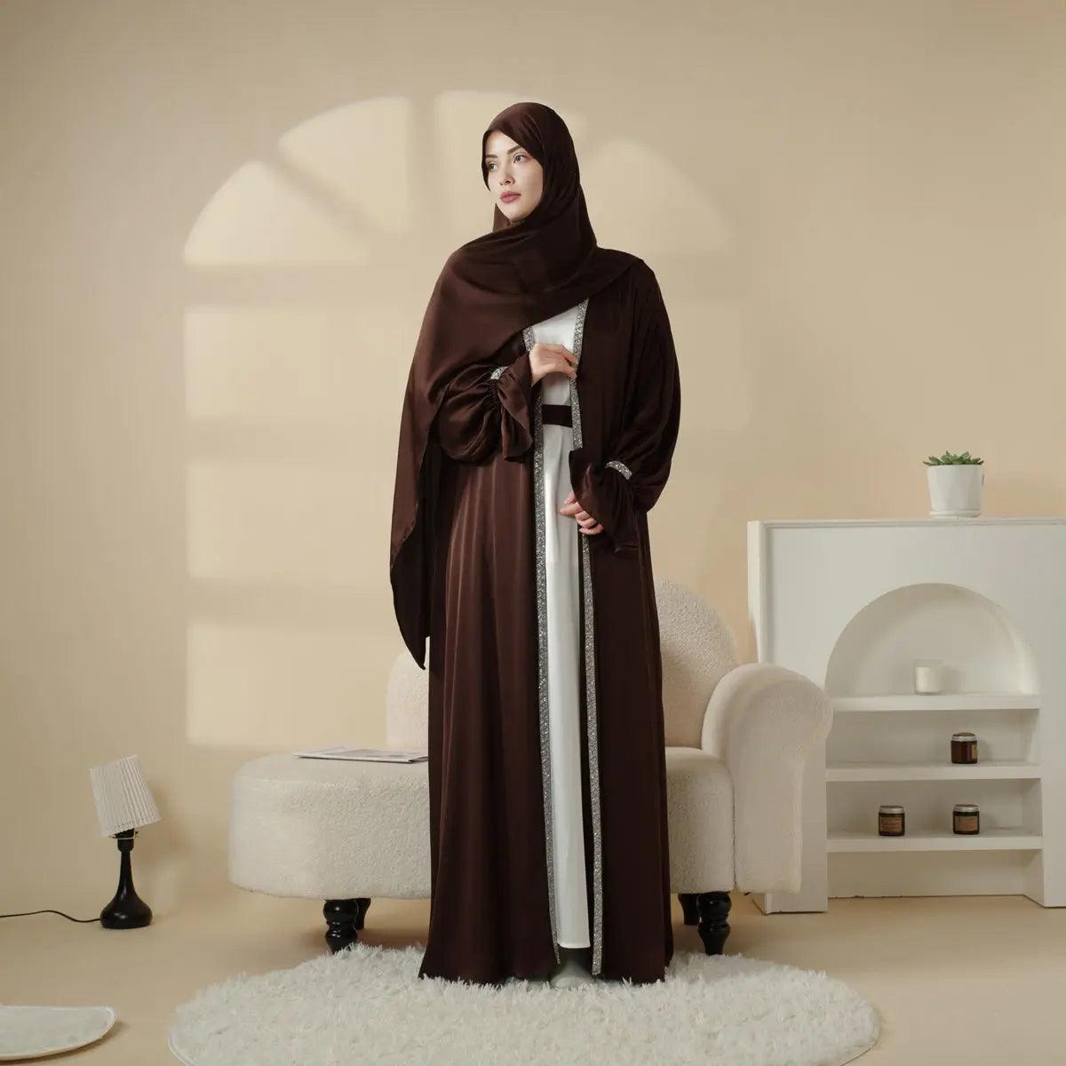 Poet sleeve satin open abaya image 14