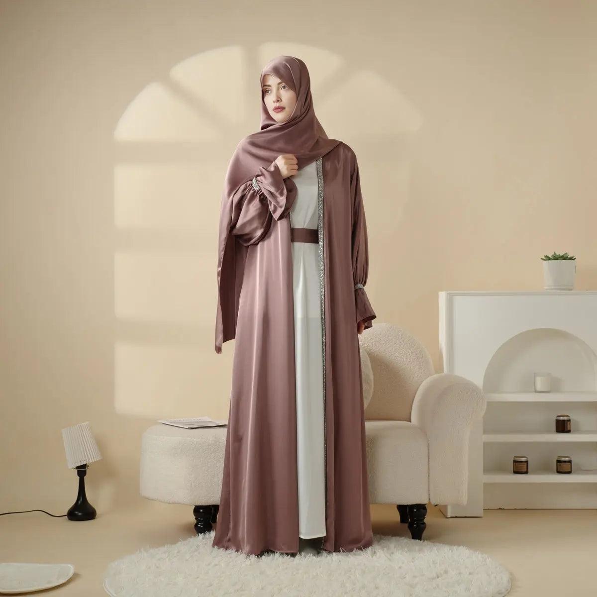 Poet sleeve satin open abaya image 6