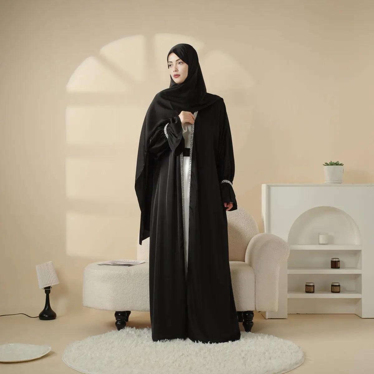 Poet sleeve satin open abaya image 9