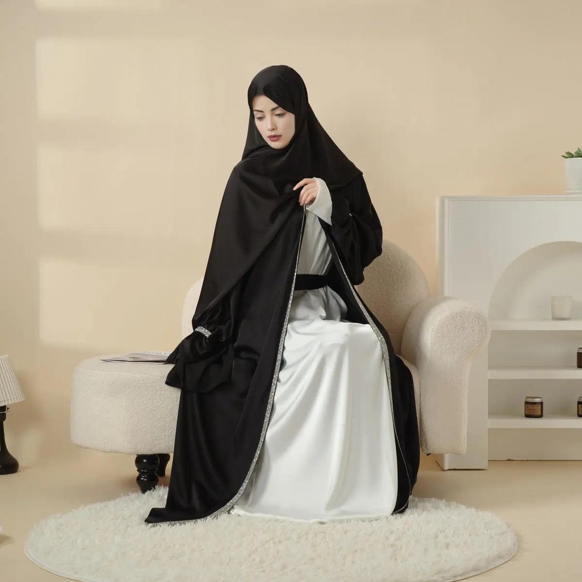 Poet sleeve satin open abaya image 10