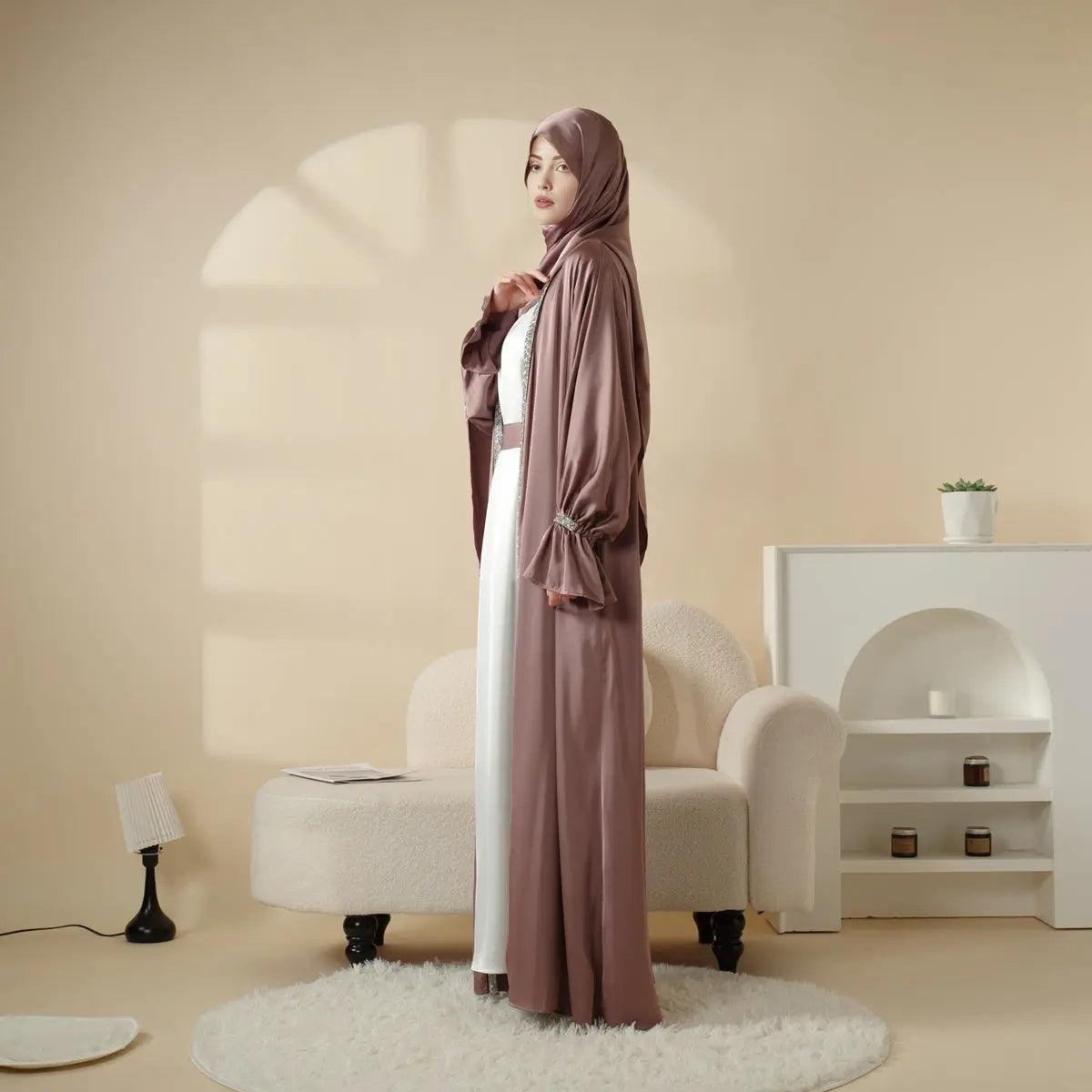 Poet sleeve satin open abaya image 7