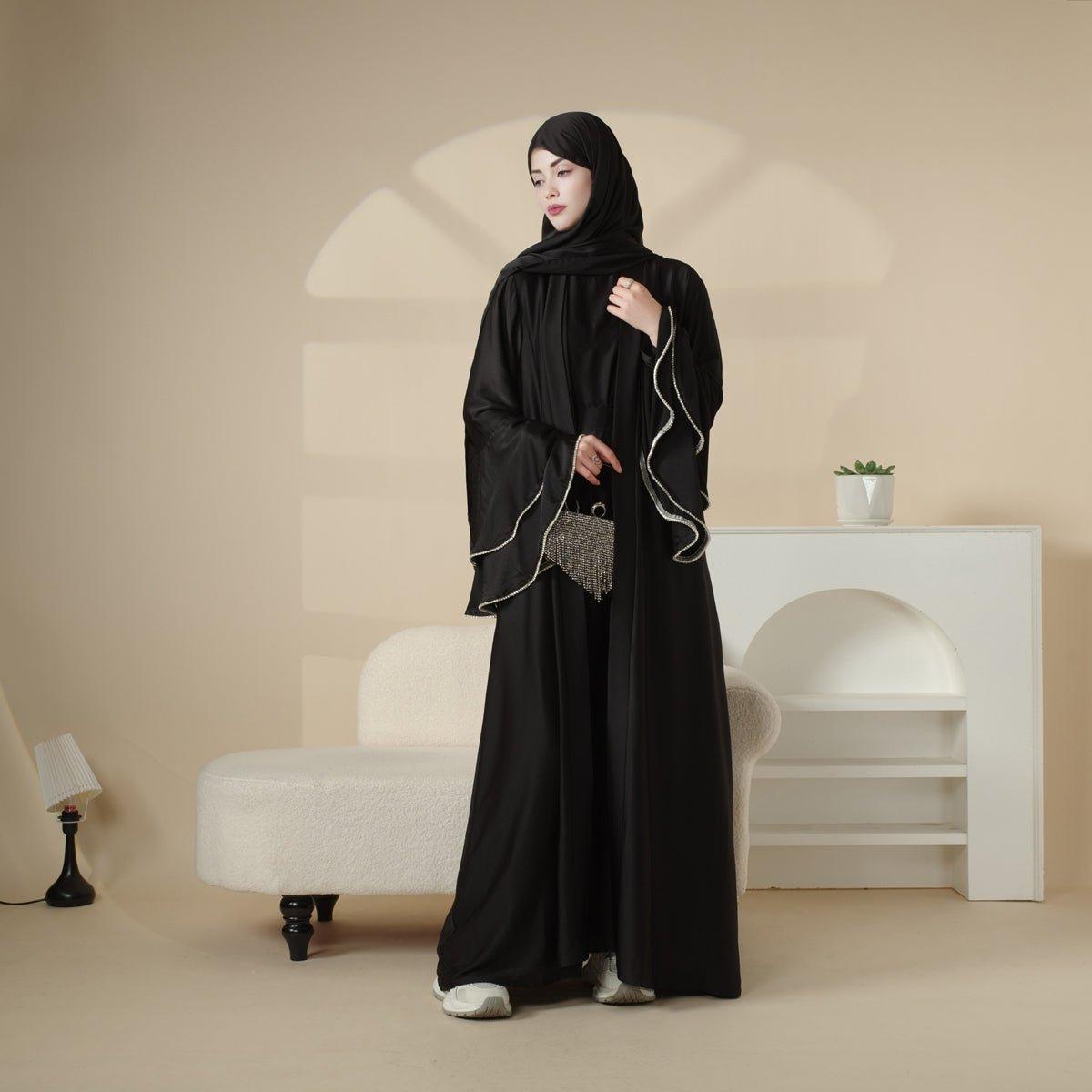 Ruffle sleeve abaya set with belt and hijab view 5