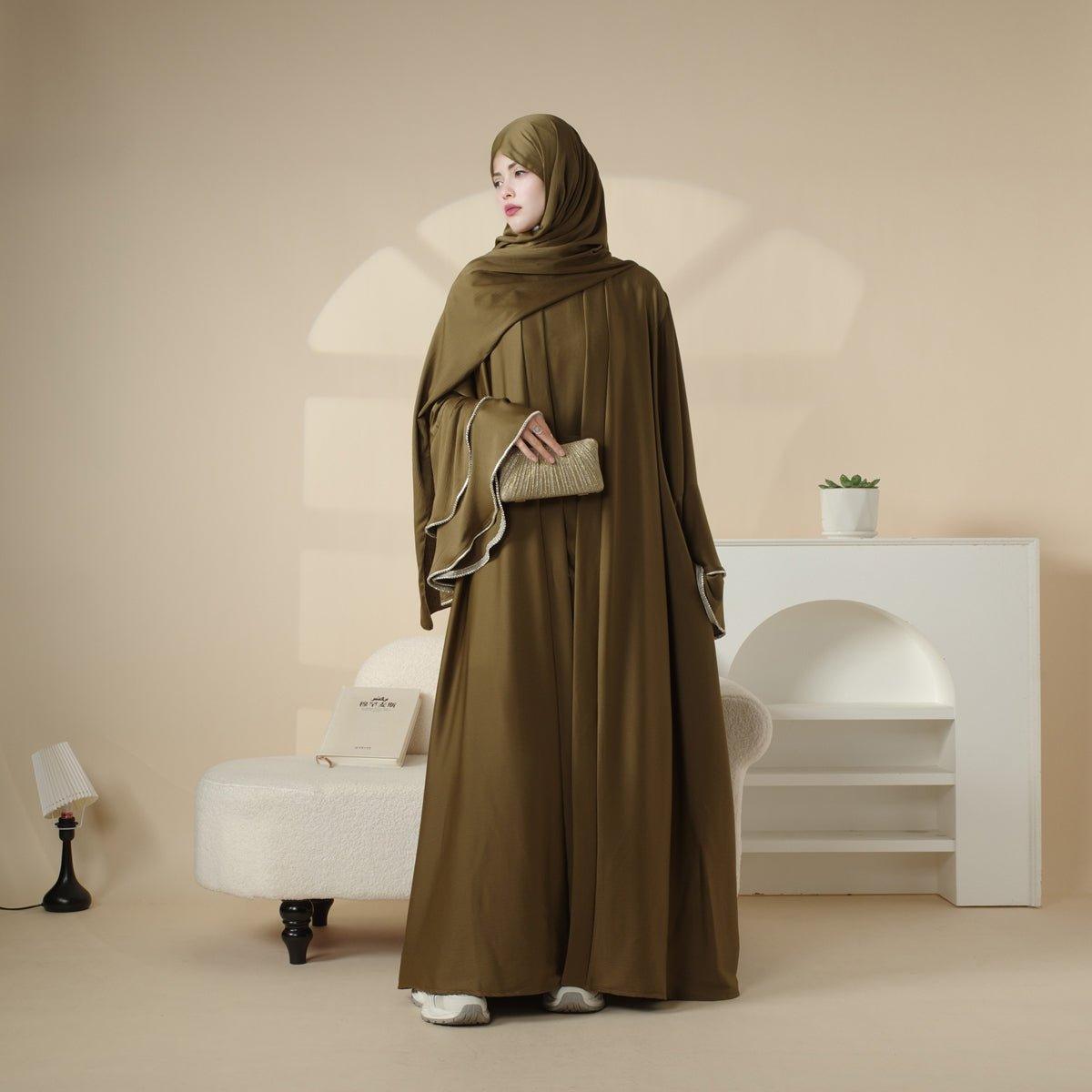 Ruffle sleeve abaya with maxi inner dress view 10