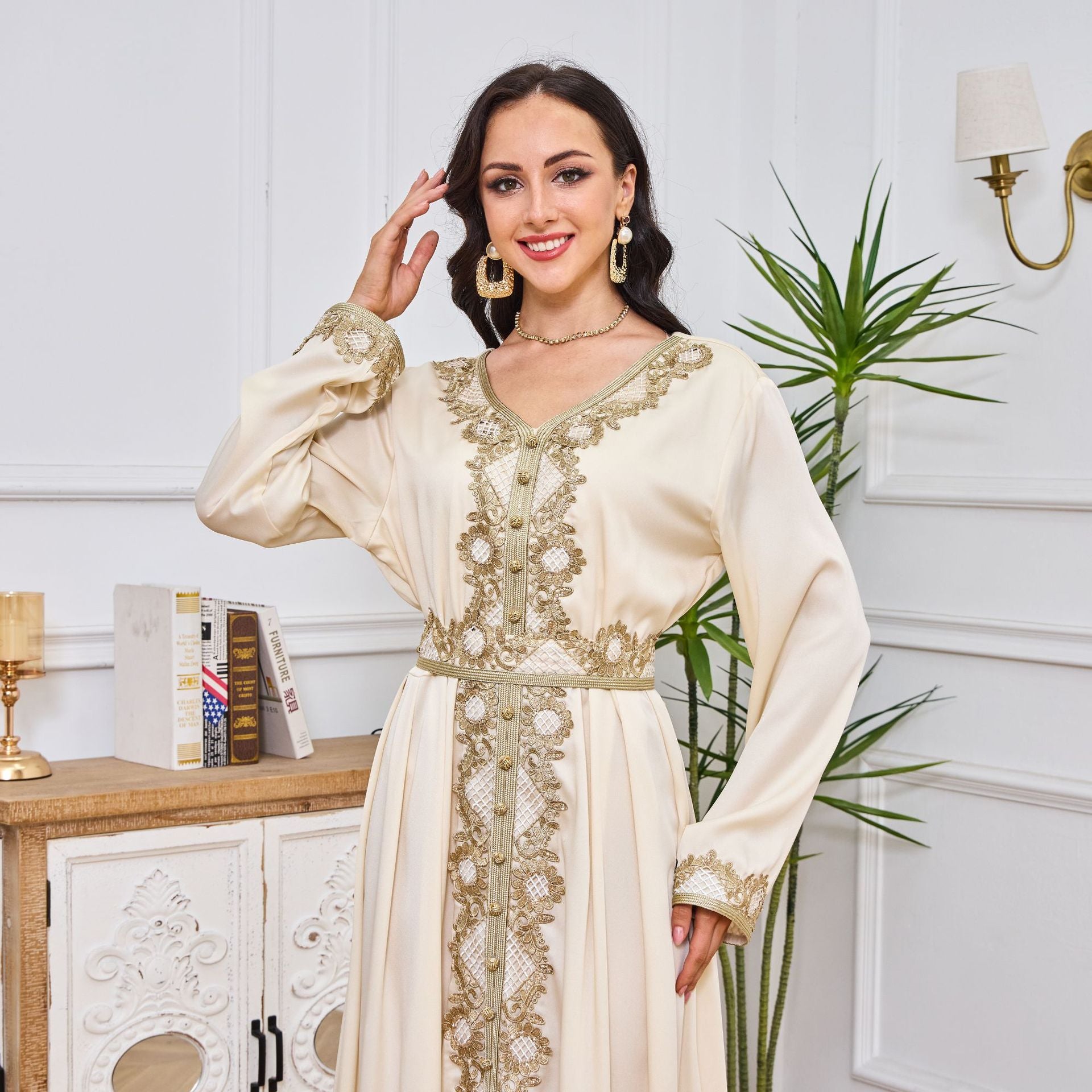 Embroidered Apricot Abaya - product view 2