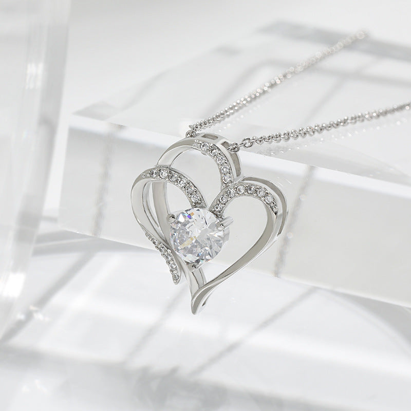 Double Heart Crystal Necklace — product view 5